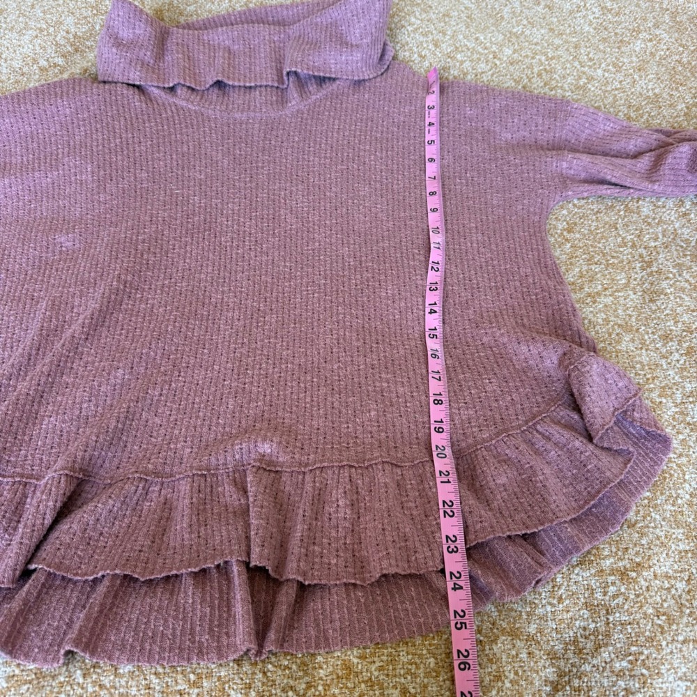 Maeve Anthropologie Womens Cowl Neck Ruffle Hem Waffle Knit Sweater Mauve Pink - Picture 7 of 7